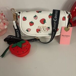 🍓Juicy Couture Simply Sweet Strawberry White Multicolor Flap crossbody🍓